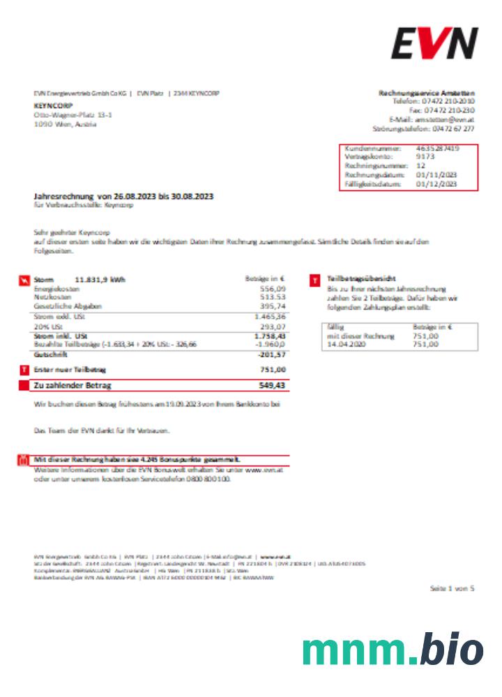 EVN electricity rachunek za usługi komunalne, strona 1